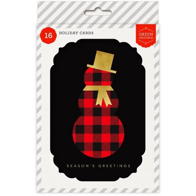 16ct Green Inspired Checkered Snowman Holiday Boxed Cards