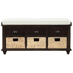 OUTSUPPLY Storage Bench with 3 Drawers & 3 Rattan Baskets, Entryway Shoe Bench with Removable Cushion for Living Room - 1 of 4