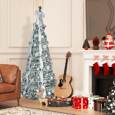 Hrinhom 7FT Flocked Pop-Up Christmas Tree with Warm White UL Lights