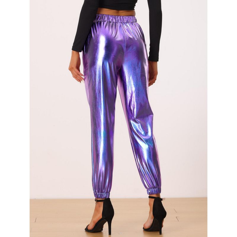 Allegra K Women's Metallic Shiny Sparkle Elastic Waist Pants, 4 of 6