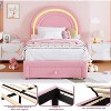 Twin Upholstered LED Bed Frame with Storage Drawer and Rainbow Headboard, Berber Fleece Princess Platform Bed for Kids, Solid Wood Slats Support - 3 of 4