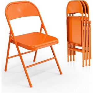 VINGLI Folding Chairs All Steel Metal Frame,Durable Portable and Versatile for Indoor Outdoor Use, Orange, Set of 4 - 1 of 4