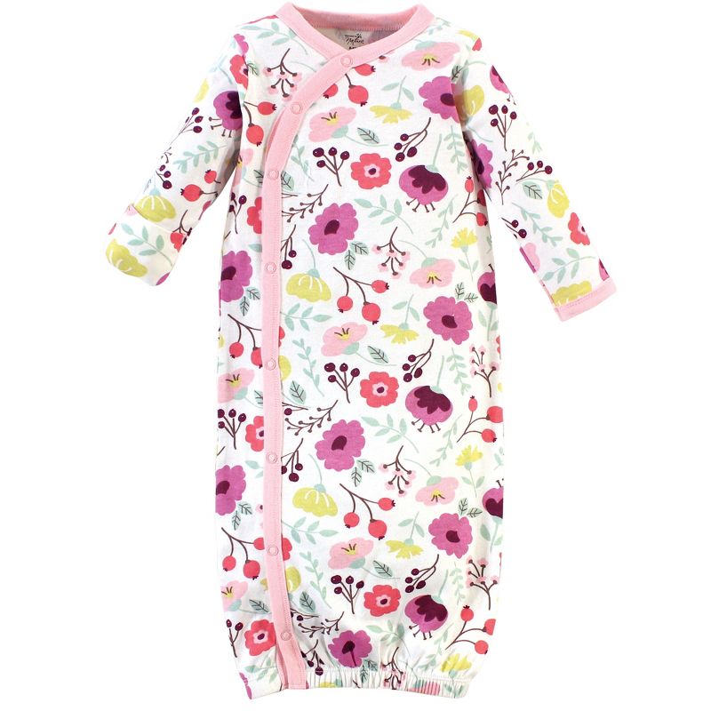 Touched by Nature Baby Girl Organic Cotton Side-Closure Snap Long-Sleeve Gowns 3pk, Botanical, 5 of 6