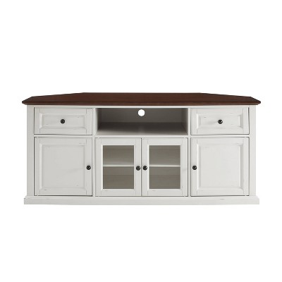 White Mahogany Corner TV Stand with Cabinets, 66"