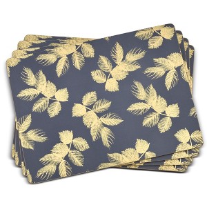 Sara Miller Etched Leaves Placemats, Set of 4 Navy Blue Cork Backed Table Mats with Gold Foil Detail, Heat Resistant Wipe Clean - 1 of 4