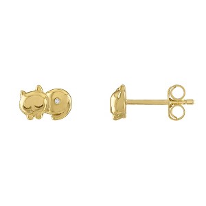 Junior Jewels 14K Gold Over Sterling Silver Children's Diamond Accent Cat Earrings - 1 of 2