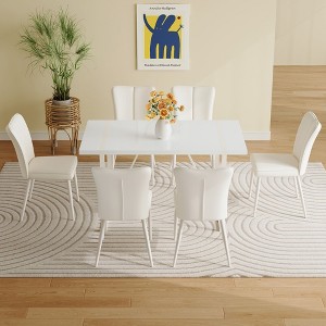 NicBex Dining Table Set for 6 Kitchen Table Cream White MDF Dining Table Set with 6 Armless Cream-Style Chairs for Dining Room - 1 of 4