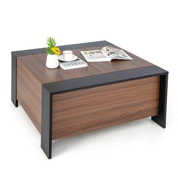 Tangkula 36.5” Coffee Table with Sliding Top Square Center Table with Hidden Compartment Extendable Cocktail Tea Table Black & Walnut/Black & Rustic Brown/Black & Gray
