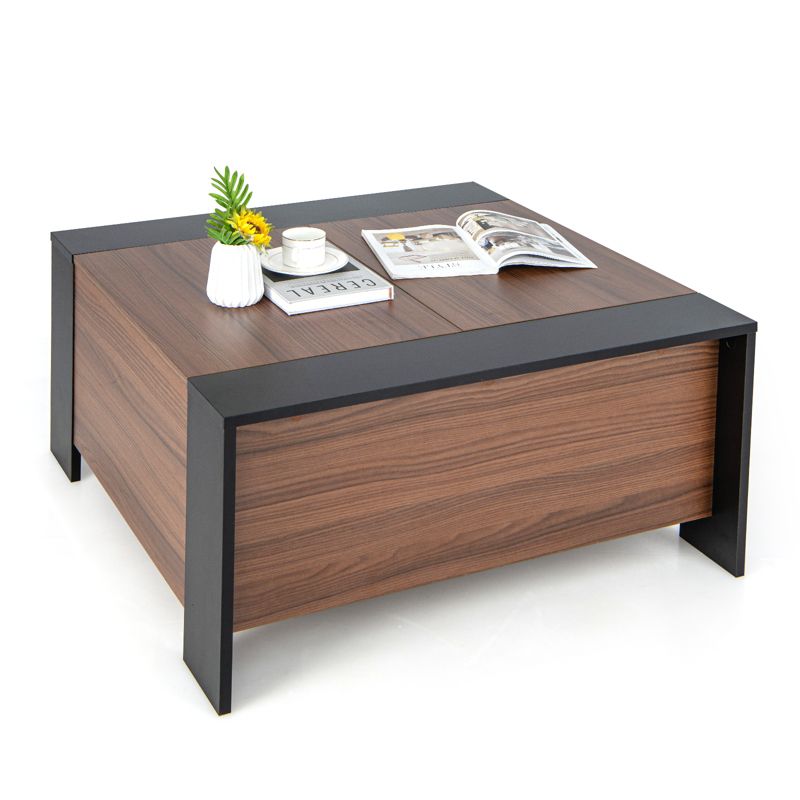 Tangkula 36.5” Coffee Table with Sliding Top Square Center Table with Hidden Compartment Extendable Cocktail Tea Table Black & Walnut/Black & Rustic Brown/Black & Gray, 1 of 10
