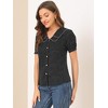 INSPIRE CHIC Women's Vintage Polka Dots Peter Pan Collar Puff Short Sleeve Shirt - 4 of 4