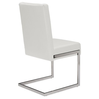 Set of 2 White Faux Leather and Stainless Steel Dining Chairs