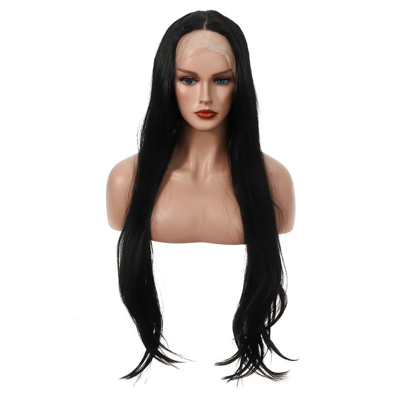 Unique Bargains Women's Beautiful Long Straight Hair Lace Front Wigs with Wig Cap 26" Black 1 Pc, 1 of 7