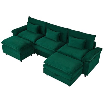 MyDepot Sectional Sofa Comfortable Cloud Couch with Ottoman, Dark Green Corduroy