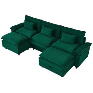MyDepot Sectional Sofa Comfortable Cloud Couch with Ottoman, Dark Green Corduroy - 1 of 4