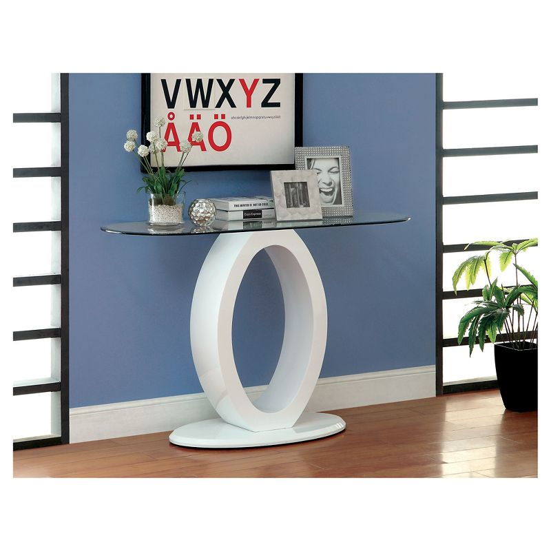 Ozzy High Gloss Oval Glass Top Sofa Table White - miBasics, 3 of 5