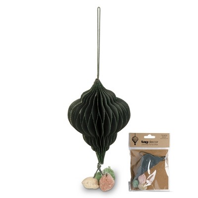 tagltd Pom Pom Honey Comb Ornament Green Multi Decor Decoration Hanging Ornament Xmas Holiday Christmas Tree Home Decor