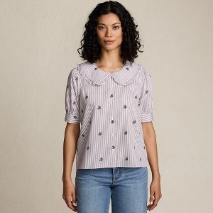 Lands' End Women's Easy Care Puff Sleeve Statement Collar Shirt - 1 of 4