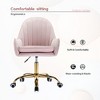 Vynxaria Velvet Home Office Chair with Wheels, Cute Side Arm Chair with Gold Base for Living Room, Bedroom, Vanity - Adjustable Height, Pink - 2 of 4