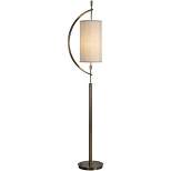 Uttermost Modern Floor Lamp 66" Tall Warm Brass Linen Fabric Hardback Cylinder Shade for Living Room Reading House Bedroom Home