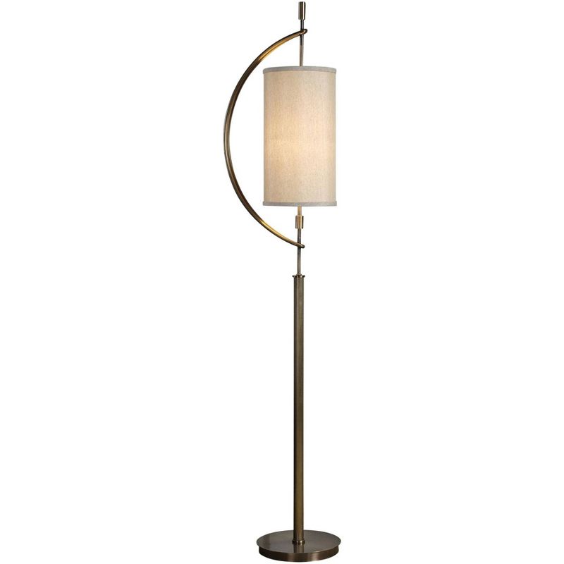 Uttermost Modern Floor Lamp 66" Tall Warm Brass Linen Fabric Hardback Cylinder Shade for Living Room Reading House Bedroom Home, 1 of 2