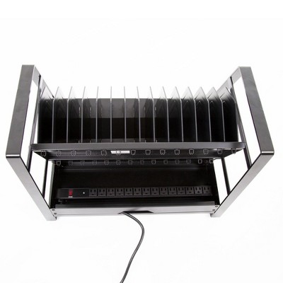 Black Mobile Charging Cart with 16 Device Slots