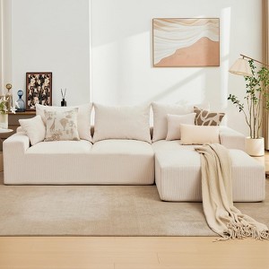 ODK 110" Modular Sectional Sofa, L-Shaped Cloud Couch with Chaise Lounge, Boneless Deep Seat Sofa for Living Room, Plush Corduroy Fabric - 1 of 4