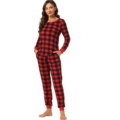 Cheibear Women's Soft Long Sleeves Winter Lounge Plaid Pajamas Sets  Loungewear Red Plaid X-small : Target