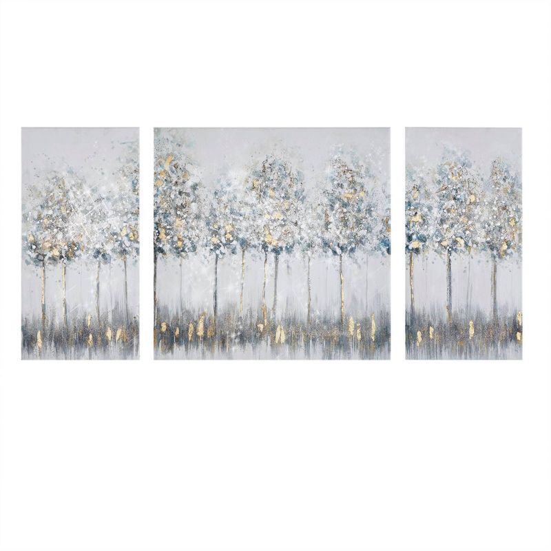 (Set of 3) 27&#34; Height Midst Forest Printed Canvas with Gold Foil Blue, 1 of 8