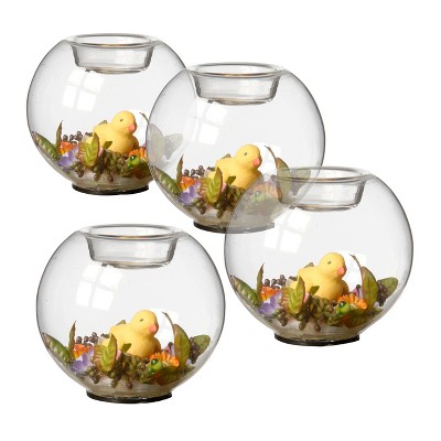 Duckling Glass Candleholder Clear/Yellow 4pk - National Tree Company