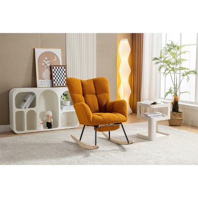 CAVINAS Rocking Chair with Adjustable Footrest Accent Chair Teddy Reading Chair Comfy Chair for Bedroom, Living Room