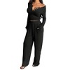 Women's Short Sleeve V-Neck Top & High Waisted Wide Leg Pants Set - Soft Knit 2 Piece Outfit for Casual Wear - 2 of 4