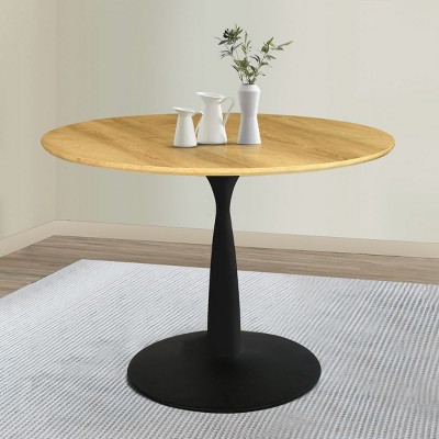 Harrison 35'' Wood Grain Finish Round Top With Metal Base Round Pedestal Dining Table-Maison Boucle