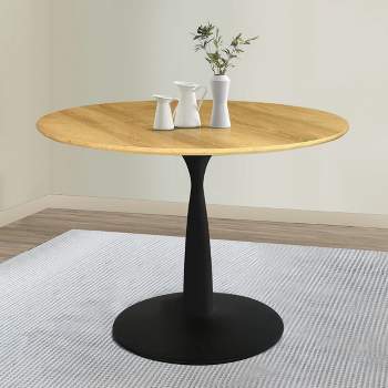Harrison 35'' Wood Grain Finish Round Top With Metal Base Round Pedestal Dining Table-The Pop Maison