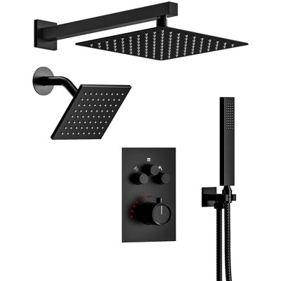YAWWALK Thermostatic 7-Spray Shower System with Hand Shower, Wall Mount, 12" and 6", 2.5 GPM, Brushed Nickel (Valve Included)