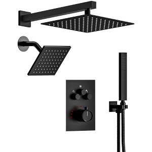 YAWWALK Thermostatic 7-Spray Shower System with Hand Shower, Wall Mount, 12" and 6", 2.5 GPM, Brushed Nickel (Valve Included) - 1 of 4