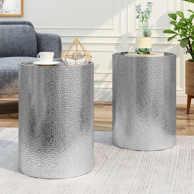 Modern Gold Metal Round Coffee Table End Tables,Coffee Table Low,Tall Side Table,Accent Table With Hammered Surface-Cuddlewood