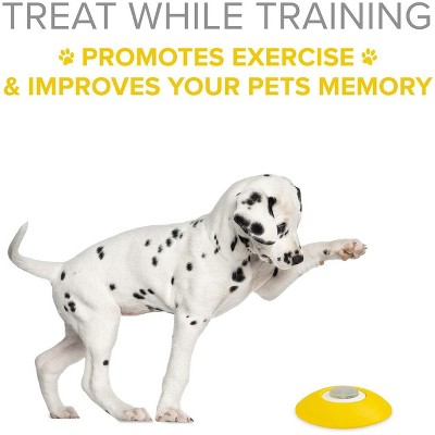 Yellow and White Dog Treat Dispenser with Remote Button