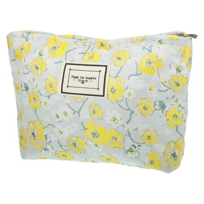 Unique Bargains Women's Canvas Makeup Bag Blue Yellow
