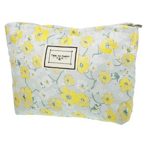 Unique Bargains Women's Canvas Makeup Bag Blue Yellow - 1 of 4