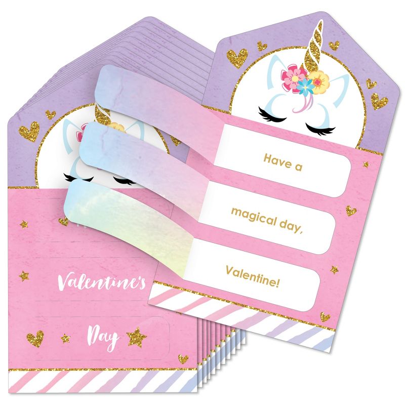 Big Dot of Happiness Rainbow Unicorn - Magical Unicorn Cards for Kids - Happy Valentine's Day Pull Tabs - Set of 12, 1 of 8