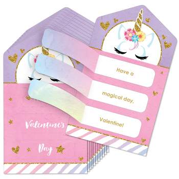 Big Dot of Happiness Rainbow Unicorn - Magical Unicorn Cards for Kids - Happy Valentine's Day Pull Tabs - Set of 12