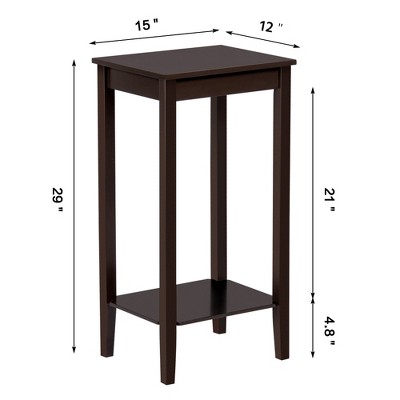Dark Coffee Solid Wood Minimalist End Table with Shelf