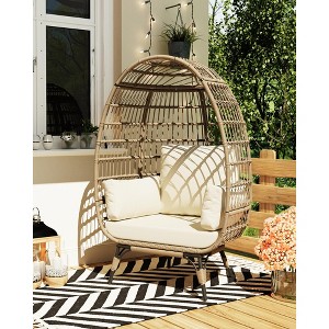 Outdoor Patio Wicker Egg Chair, PE Rattan Chair with Thick Cushion - 1 of 4