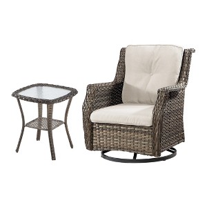 YARDSIGHT 2-Piece Outdoor Wicker Swivel Glider Chair Set with Red Cushions and Glass Table for Patio or Garden - 1 of 4