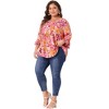 Agnes Orinda Women's Plus Size Floral V Neck Ruffle Sleeve Loose Fit Babydoll Peplum Blouse - 3 of 4