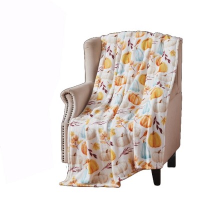 RT Designer's Collection Harvest Pastel Pumpkins Printed Flannel Throw Blanket 50" x 70" Multicolor