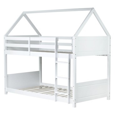 NicBex Twin Over Twin Bunk Bed with Ladder and Safety Guardrail,Twin Loft Bed with Headboards and Footboards,Rubber Wood Bunk Beds for Bedroom