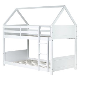 NicBex Twin Over Twin Bunk Bed with Ladder and Safety Guardrail,Twin Loft Bed with Headboards and Footboards,Rubber Wood Bunk Beds for Bedroom - 1 of 4