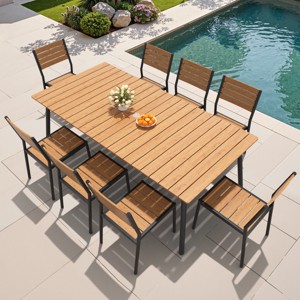 Crestlive Products Patio Outdoor Dining Set with Armless Chairs Wooden-Like Top & Aluminum Frame & Umbrella Hole - 1 of 4