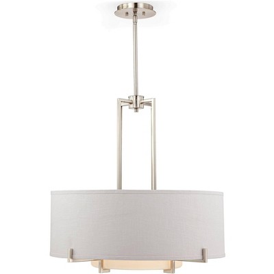 Possini Euro Design Brushed Nickel Pendant Chandelier 28" Wide Modern White Fabric Drum 4-Light Fixture Dining Room House Foyer